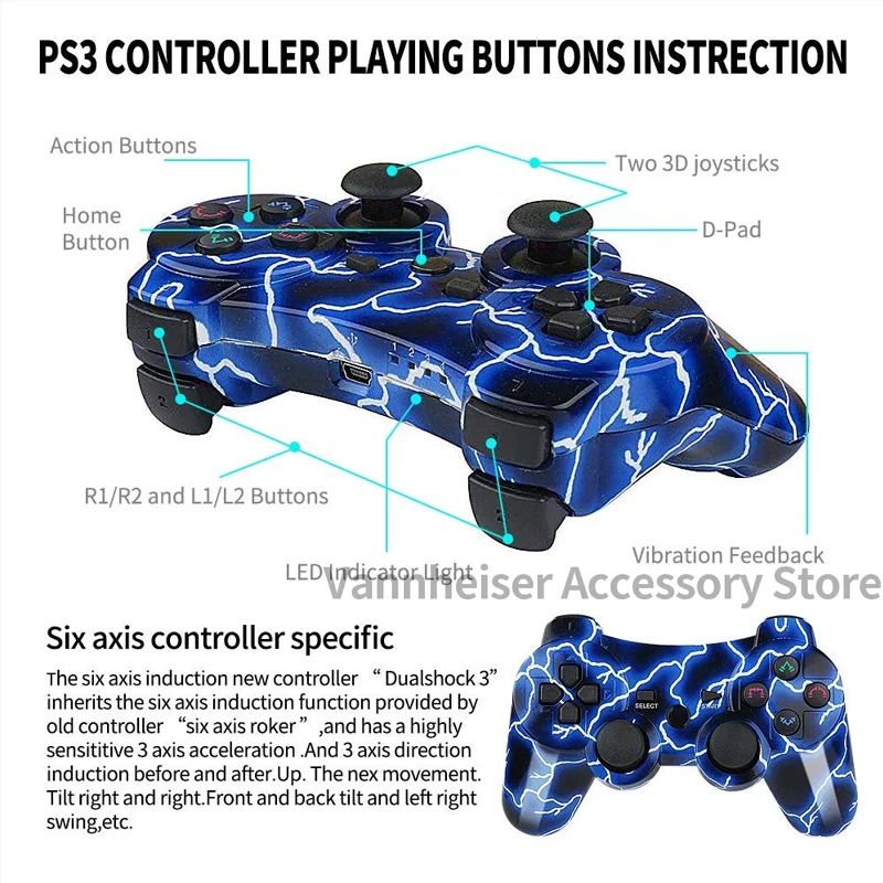 Беспроводной геймпад PS3 Bluetooth с датчиком движения и двойной вибрацией игровой