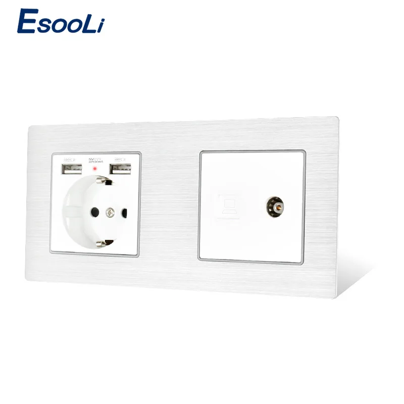 Розетка металлическая Esooli рыцарская с USB + RJ45 1 клавиша | Обустройство дома