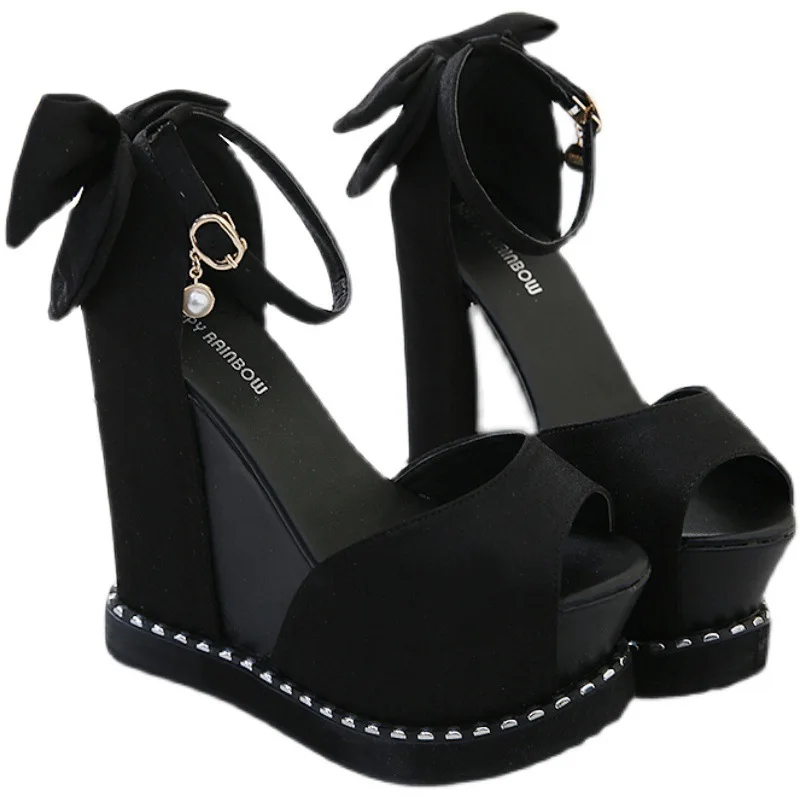 

2021 spring new fish mouth slope heel women's shoes 15cm night club thick bottom muffin super night club high heel sandals