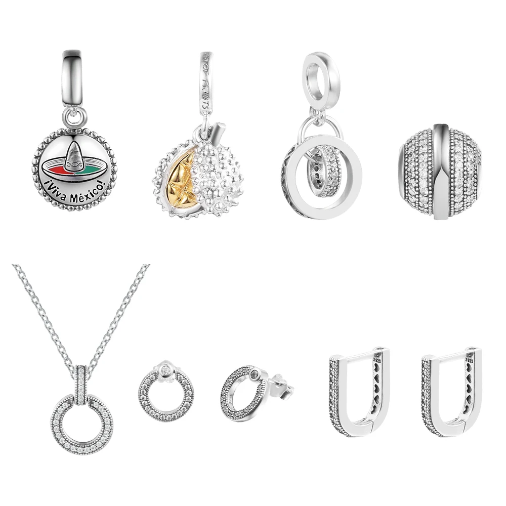 

2021 New Arrival Fit Europe Bracelets Charms Argent 925 Sterling Silver Clear CZ Pave Beads for Women DIYJewelry Making Kralen