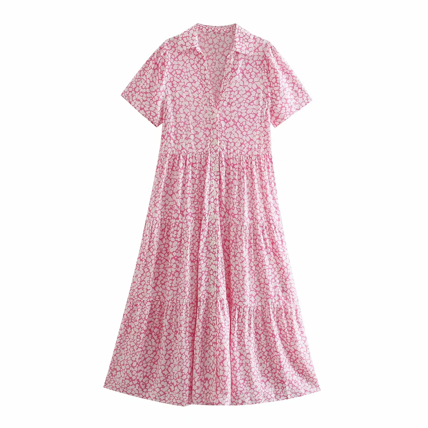 

Женское длинное платье с рюшами Za, розовое Повседневное платье миди с коротким рукавом и рюшами, лето 2021