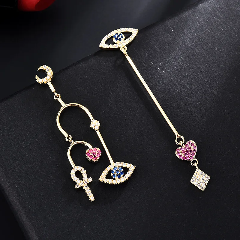 Корейские модные золотые трендовые асимметричные серьги в форме сердца с