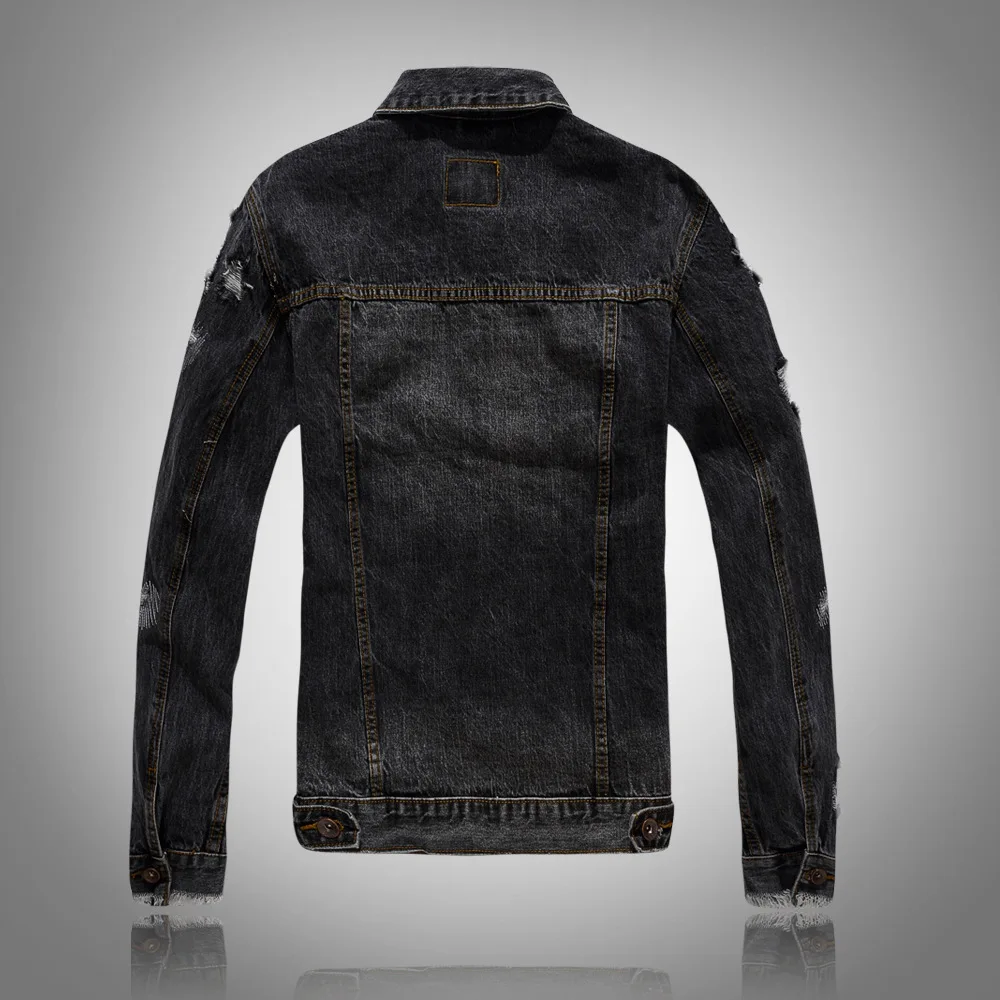

Autumn Hip Hop Destroyed Denim Jacket Men's Ripped Black Jean Jacket Korean Fashion Clothing Vintage Bomber Cowboy coat