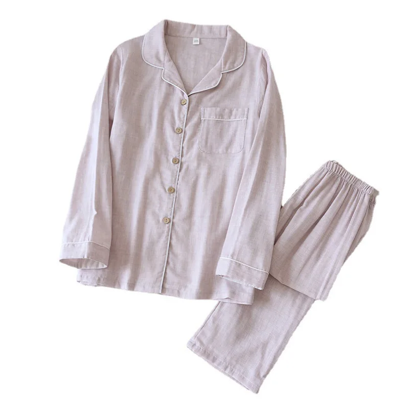 

Spring/autumn Couples Pajamas Sets Pure Cotton Color Spinning Gauze Long Sleeve Men Women Sleepwear Simple Soft Comfy Homewear