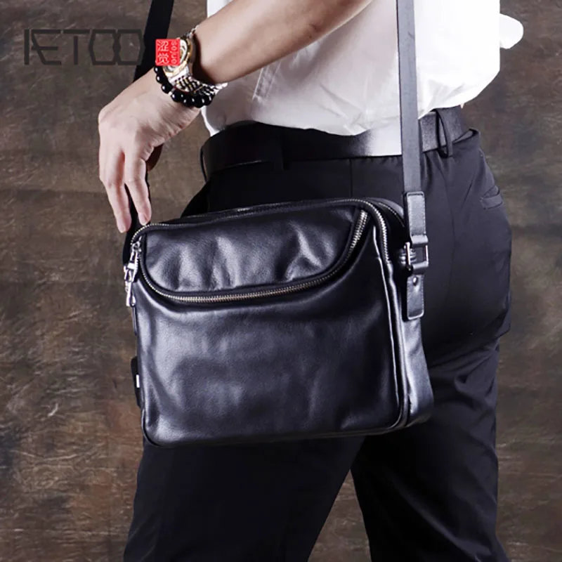 Мужская сумка через плечо AETOO из воловьей кожи большой емкости трендовая