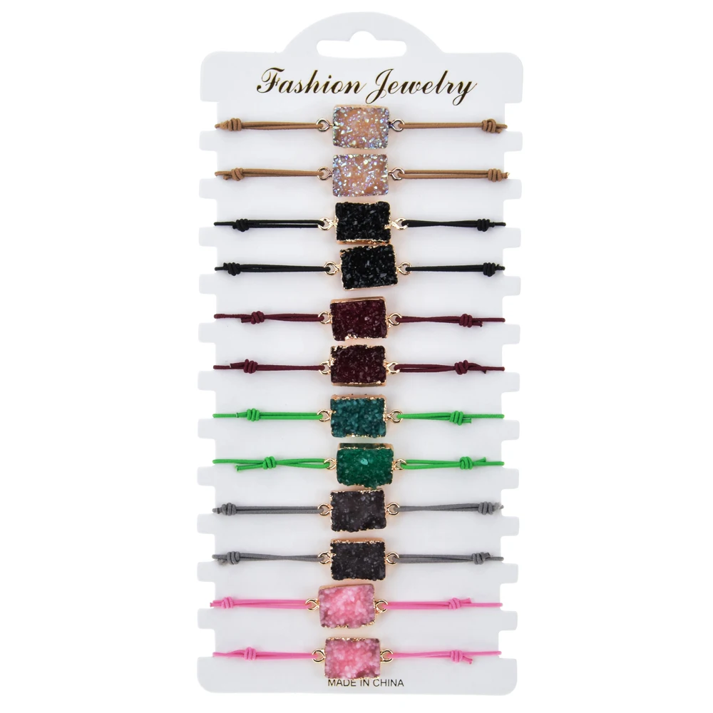 12 шт./компл. набор эластичных браслетов с подвесками из натурального камня для