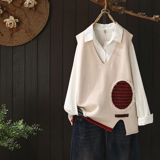 Трикотажный жилет с V-образным вырезом свободная кофта без рукавов топ для