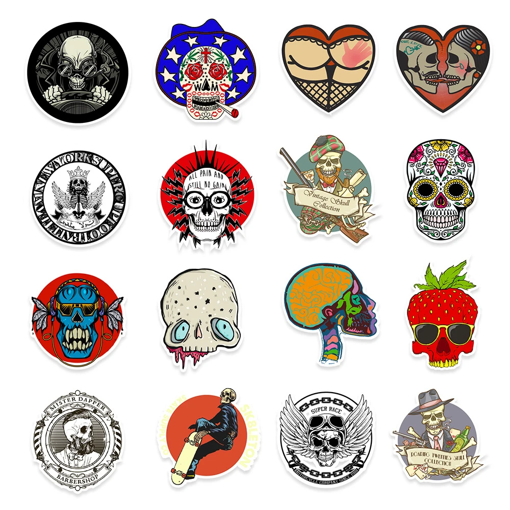10/30/50/100pcs Horror Skeleton Graffiti Stickers Skull Decal DIY Luggage Laptop Skateboard Phone Guitar Cool Sticker Kids Toys - купить по