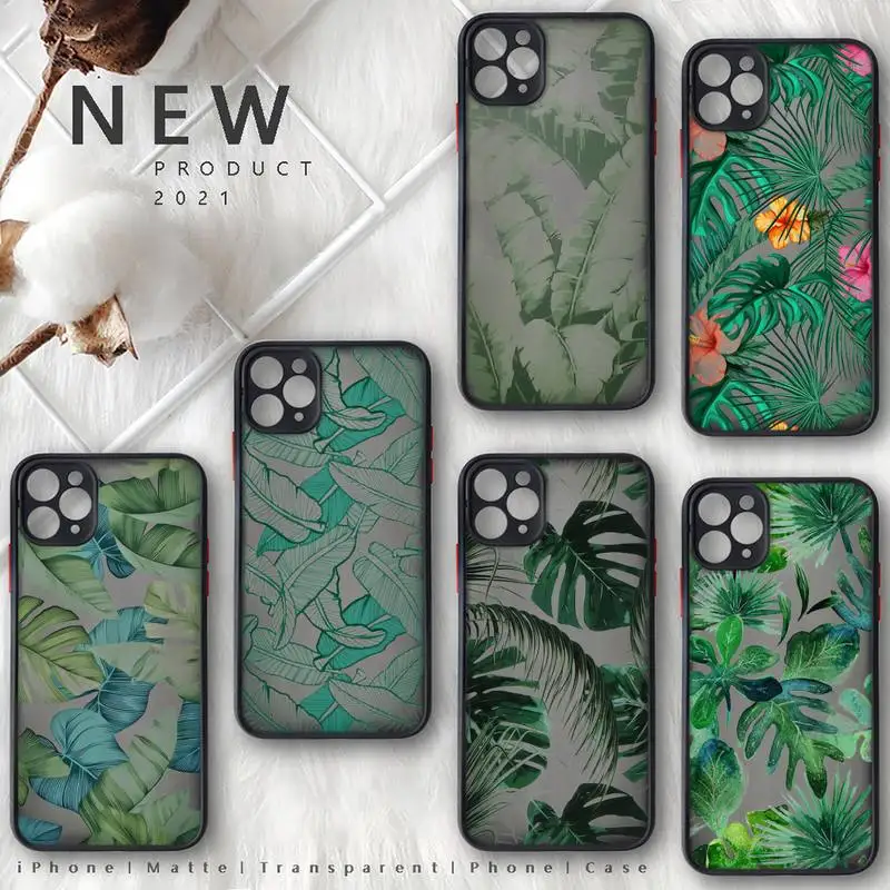 

Green Banana leaf colorful pattern Phone Case matte transparent For iphone 7 8 11 12 13 plus mini x xs xr pro max cover