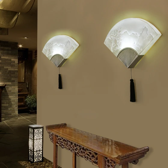 Классический китайский вентилятор настенный светильник для гостиной лестницы