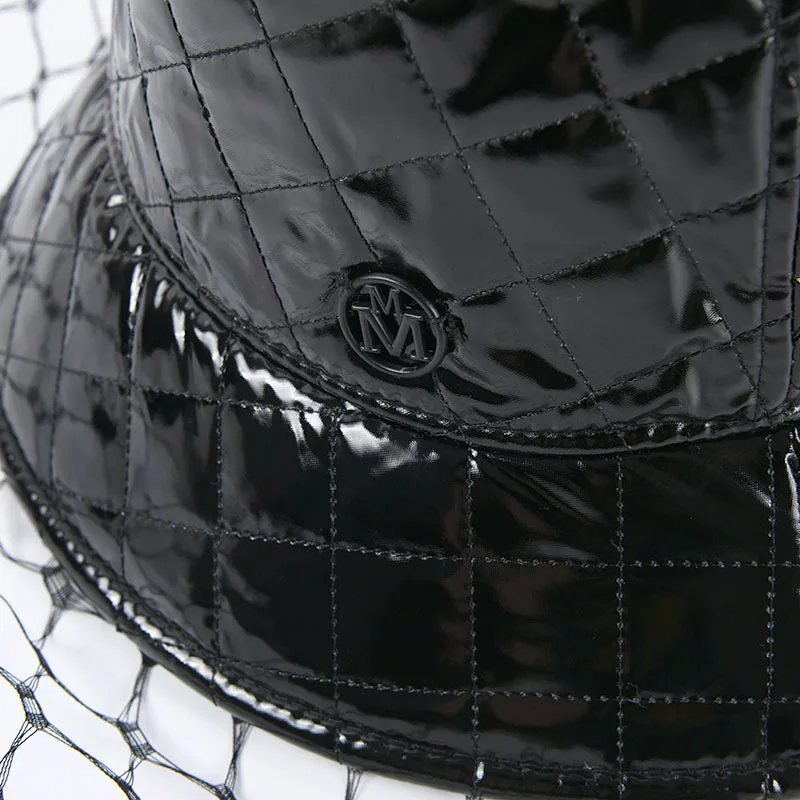 Новые осенне зимние женские шапки из искусственной кожи с вуалью модные шляпы УФ