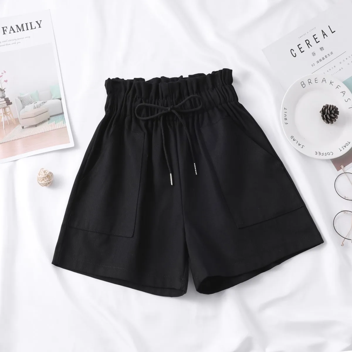 Модные женские эластичные шорты с поясом и высокой талией на лето осень 2020