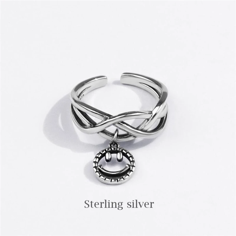 

Sole Memory Simple Cute Smiley Silver Color Female Resizable Opening Rings SRI711