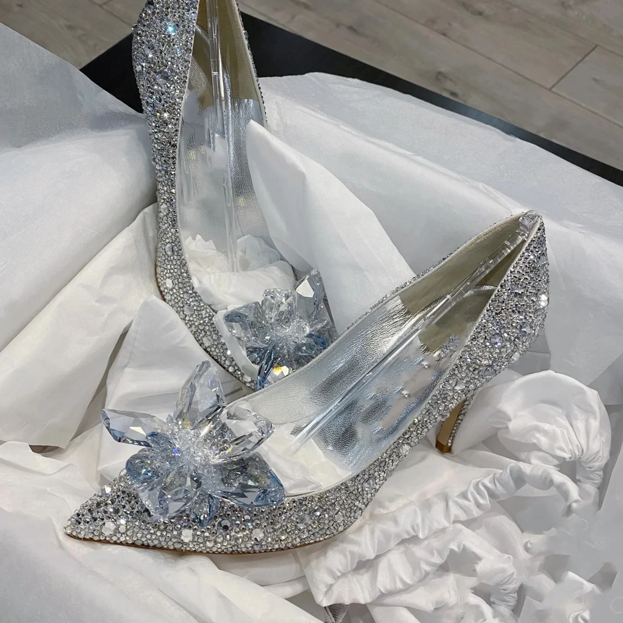 Shiny Pointed High Heels Thin Heels Rhinestone Crystal Shoes Wedding Bridal Shoes Wedding Shoes