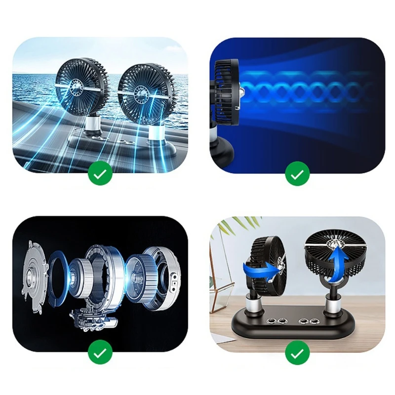 Автомобильный вентилятор с двойной головкой автомобильный мощный тихий
