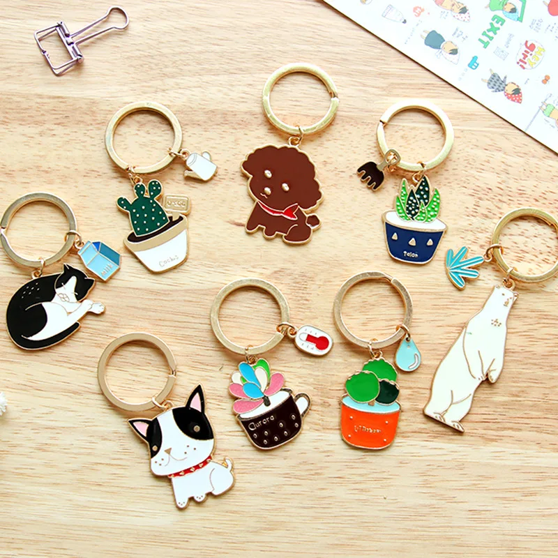 Брелок для ключей в виде кошки собаки металлический милый брелок животных