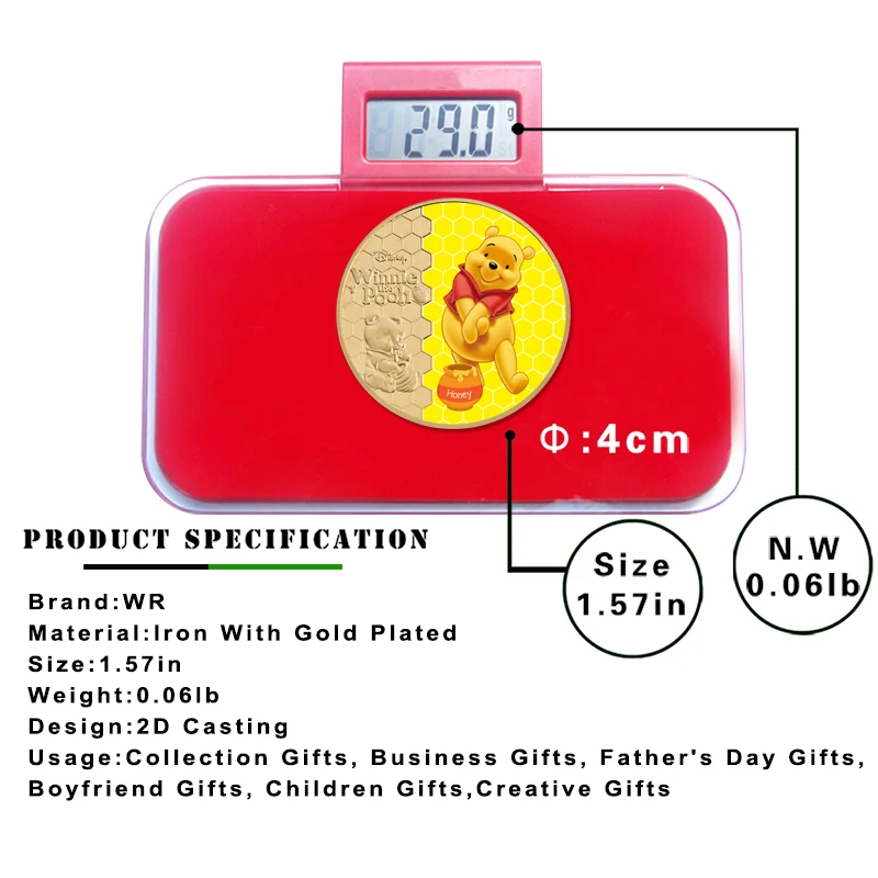 

Classic American Cartoon Gold Plated Coin Collectibles with Coin Holder USA Anime Cute Bear Coin Original Souvenir Gift for Kids