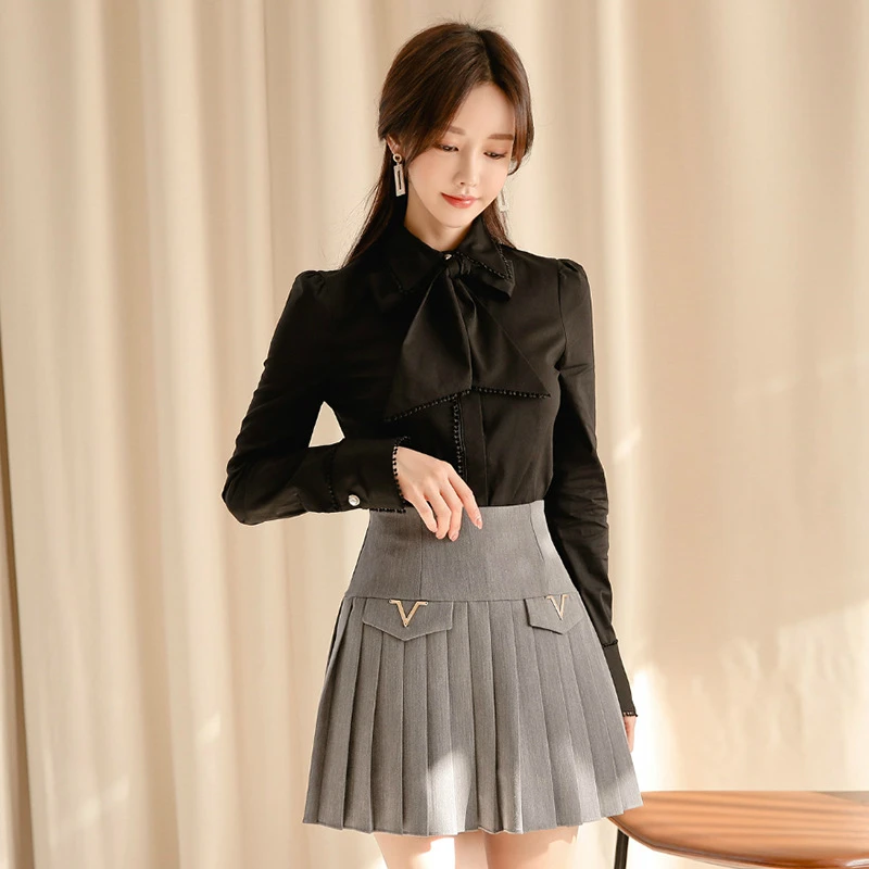 Женский офисный комплект из 2 предметов Элегантная черная офисная рубашка с