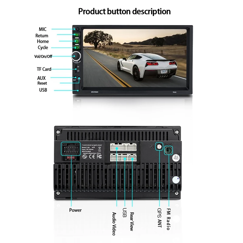 Android 8 1 автомобильный стерео gps Navi MP5 плеер двойной 2Din Wi Fi 7 дюймов 4 ядра BT с 4LED