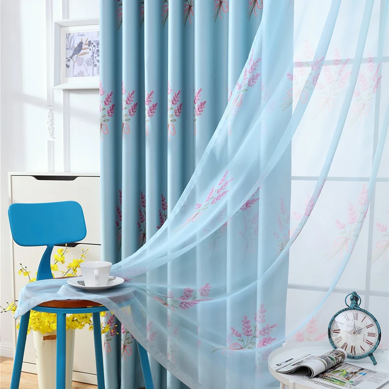 Современные детские шторы для гостиной спальни фиолетовый Лавандовый узор вуаль