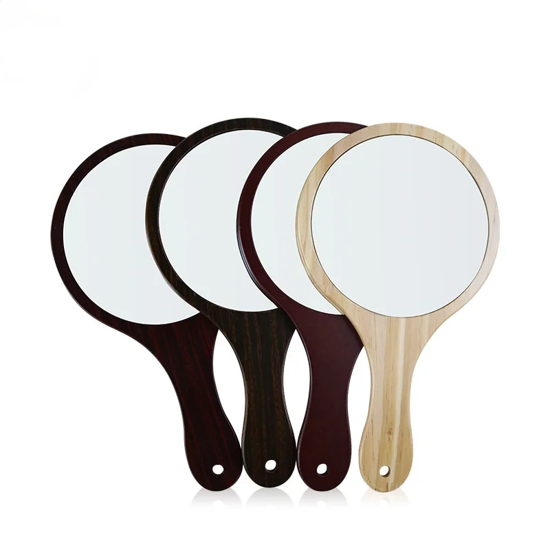 Retro Wooden Handle Cosmetic Mirror Lotus Handle Mirror Simple Wooden Frame Mirror Beauty Wooden Frame Round Mirror