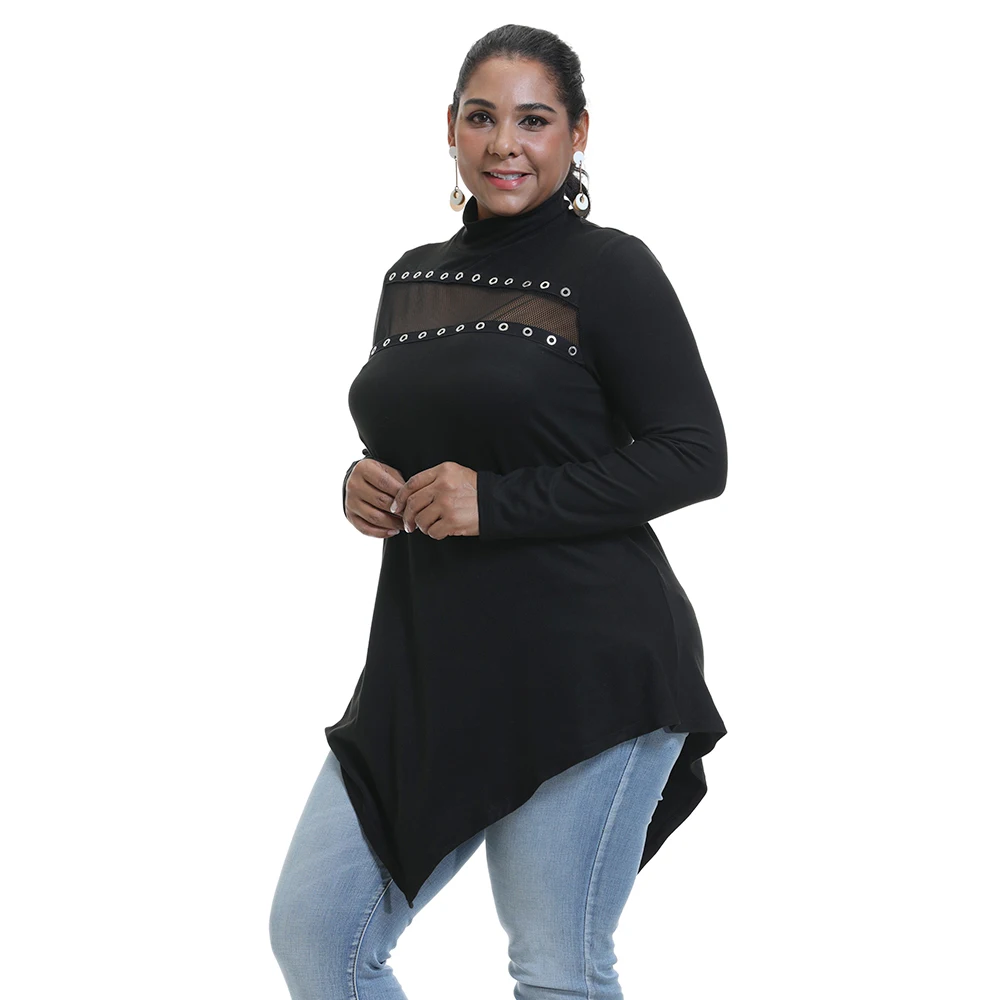 6XL черная блузка размера плюс зимняя водолазка рубашки с длинным рукавом женские