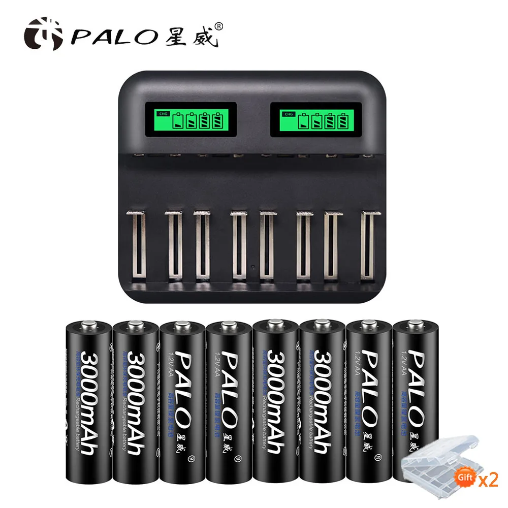 with 8pc AA Barrery Palo Новое поступление AA AAA C D зарядное устройство USB lcd Быстрая зарядка+ 16 шт 1,2 в Ni-MH AA Аккумуляторная батарея низкий саморазряд - Цвет: with 8pc AA Barrery