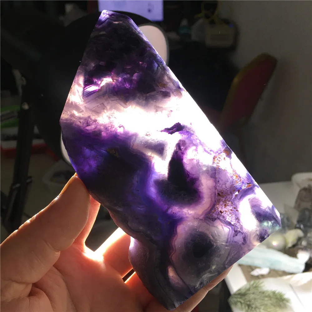 

Natural Stones Crystal Point Wand Fluorite Purple Quartz Healing Energy Ore Mineral Crafts Home Decoration
