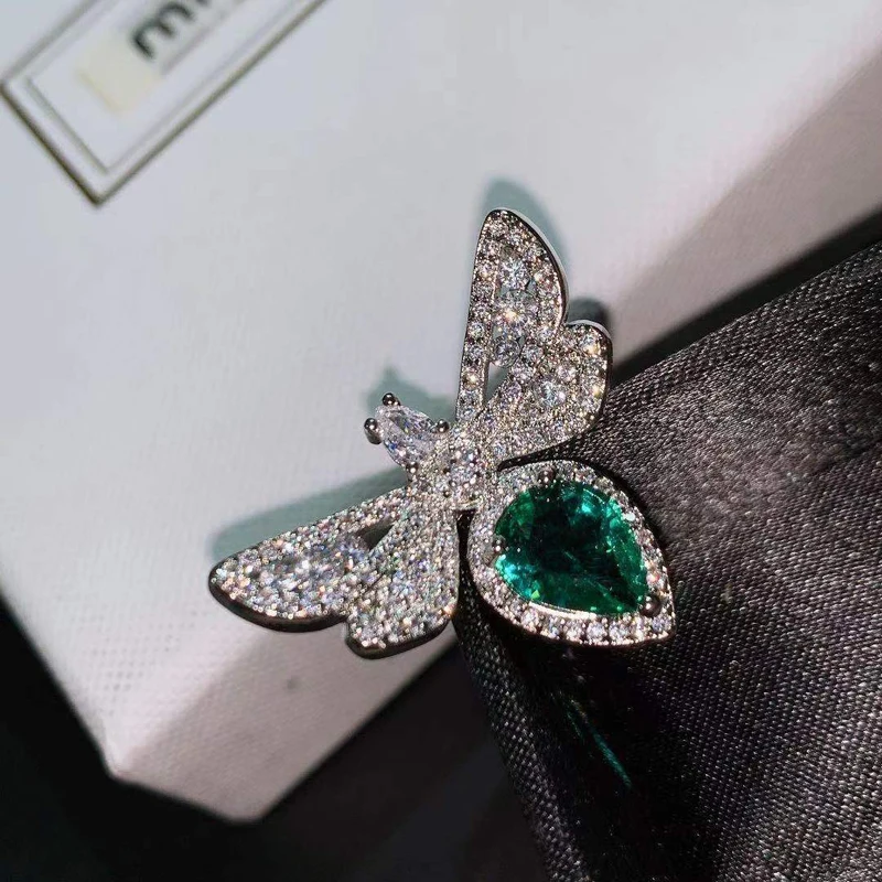 

925 Sterling Silver Ring Luxury Honeybee Exaggerated Insect Jewelry For Women Wedding Cocktail Party High Grade Accessories