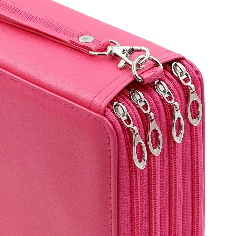 

200 Slots Colored Pencil Case PU Leather Handy Pencil Holder Organizer Zipper Pencil Box with Handle Strap