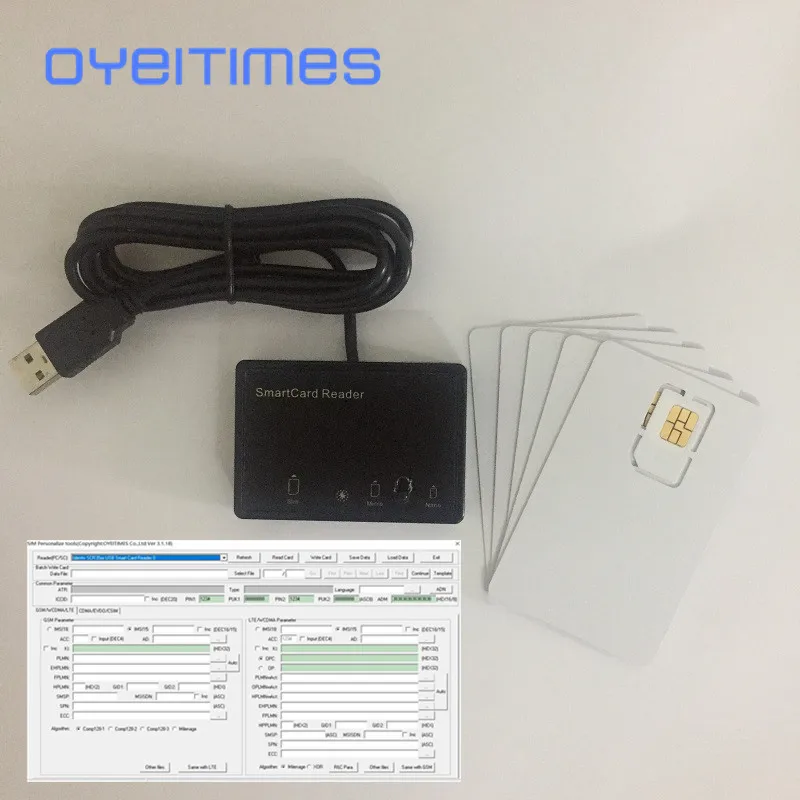 OYEITIMES 4G LTE SIM Card Reader Writer Programmer With 5PCS LTE Test SIM Card 1PC SIM Card Software XOR Milenage Free Shipping