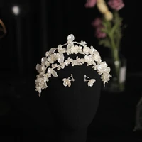trendy white pearl crystal bride hair accessories wedding crown headband hair band bride wedding headdress accessories handmade