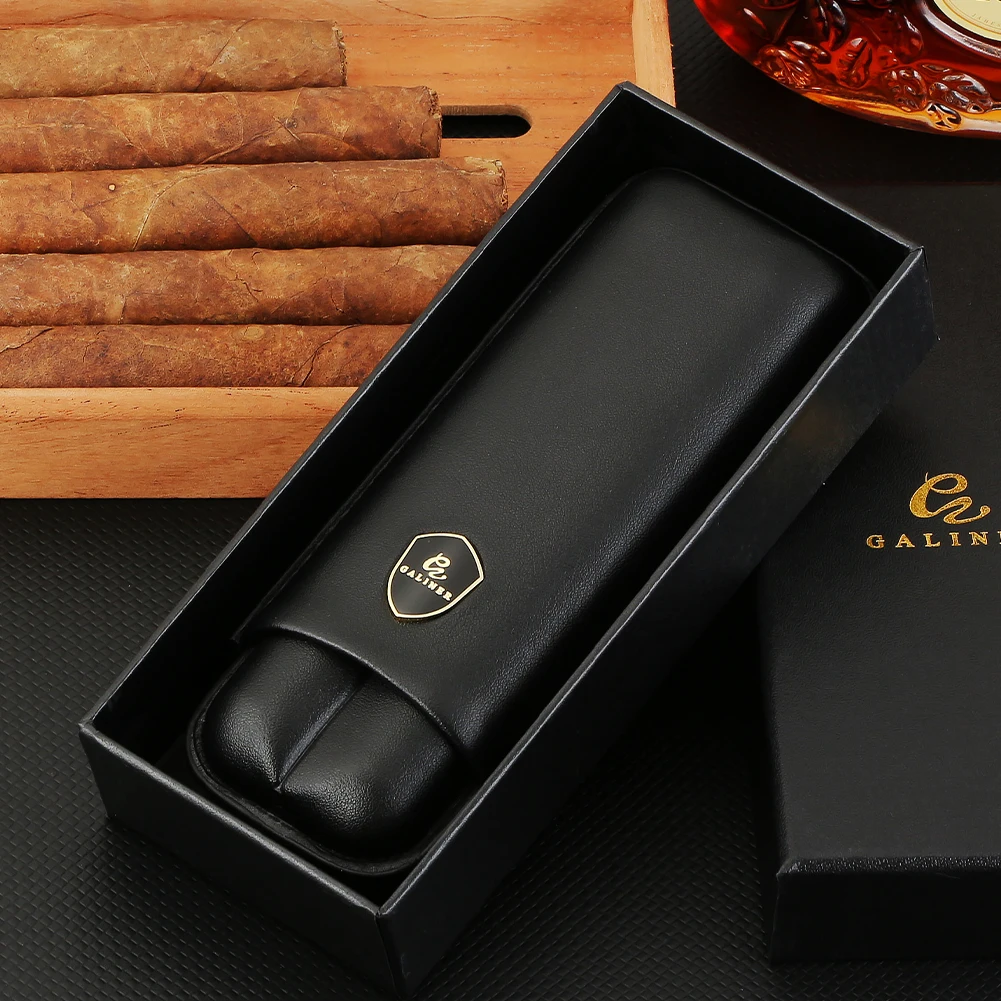 

GALINER Cigar Travel Case Leather Humidor Portable Outdoor Cigar Storage Box Mini 2 Tube Holder Cigar Humidor Box