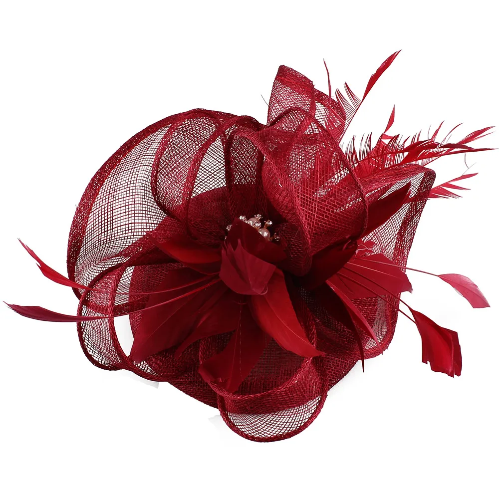 

Millinery Cocktail Hat High Quality Sinamay Fascinator Headwear Sinamay Base with Feather Show Hair Accessories 17 Colors XMF377
