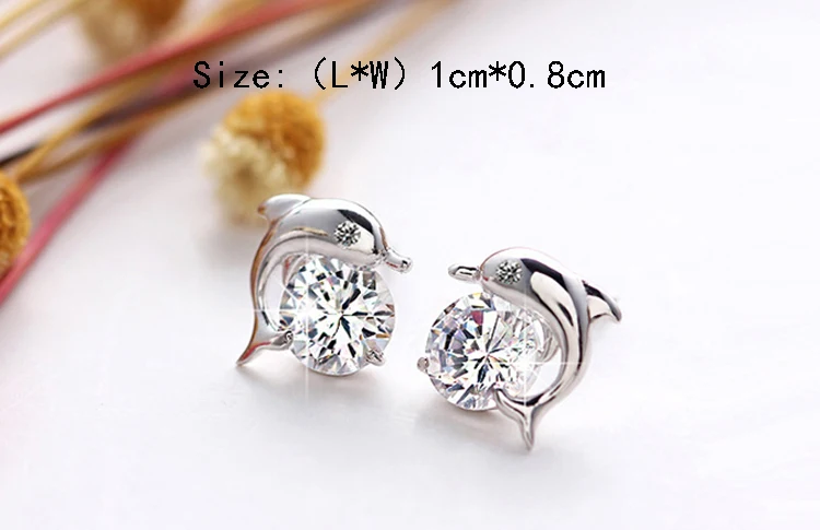 

1 Pair Drop Shipping Women's Cute Dolphin Crystal Rhinestone Zircon Studs Earrings