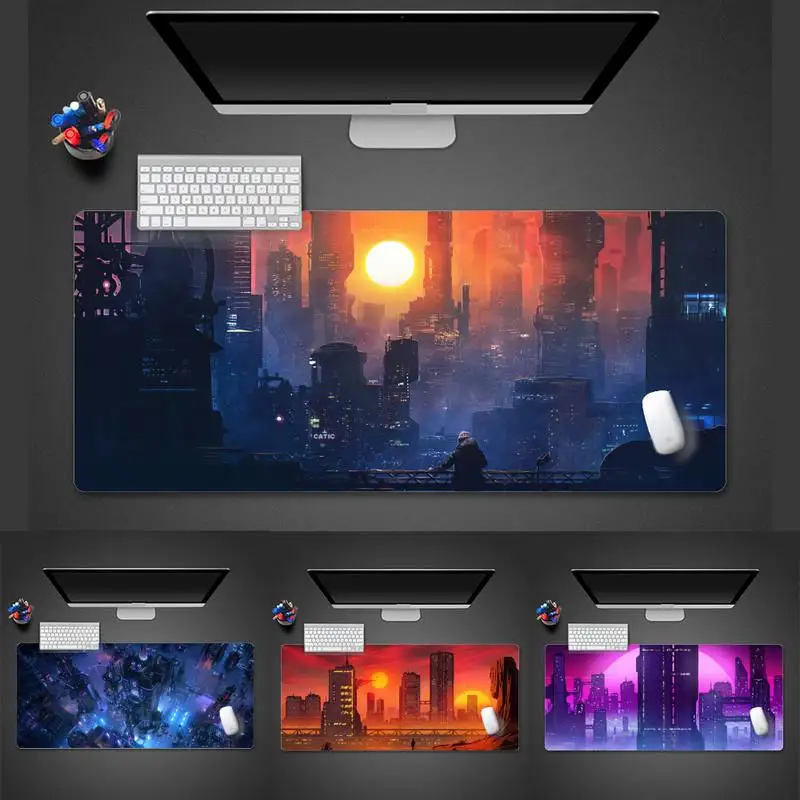 

Силиконовый компьютерный коврик для мыши Future city scene, настольная защита для геймеров, большой коврик для мыши, X XL, Нескользящая подушка для но...