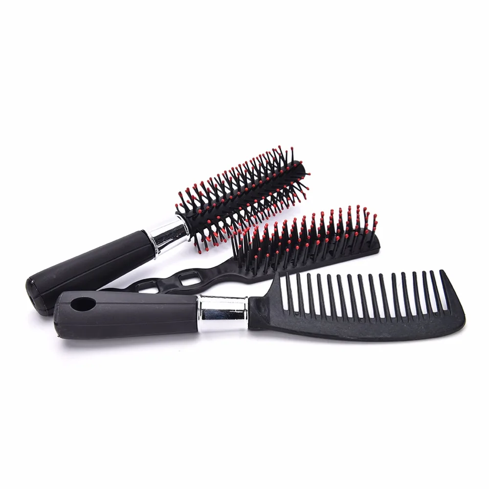 

Hot Sale 3 Pcs Plastic Black Hair Dressing Comb Suit Set Salon Hairdressing Curl Barber