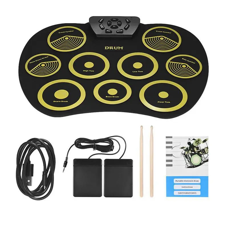Портативная электроника барабанная установка набор барабанов 9 силиконовых