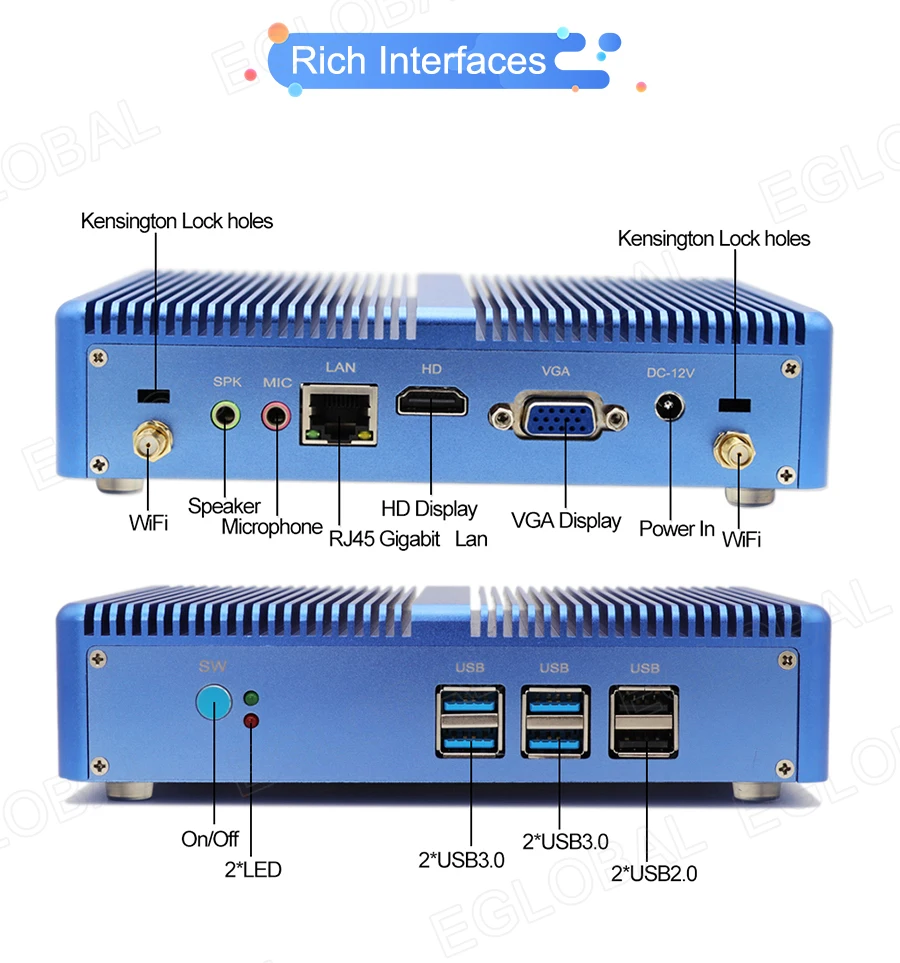 EGLOBAL безвентиляторный игровой компьютер I3/I5/I7 DDR4 DDR3L Windows 10 pro мини ПК HDMI VGA ТВ Медиаплеер игровой Настольный