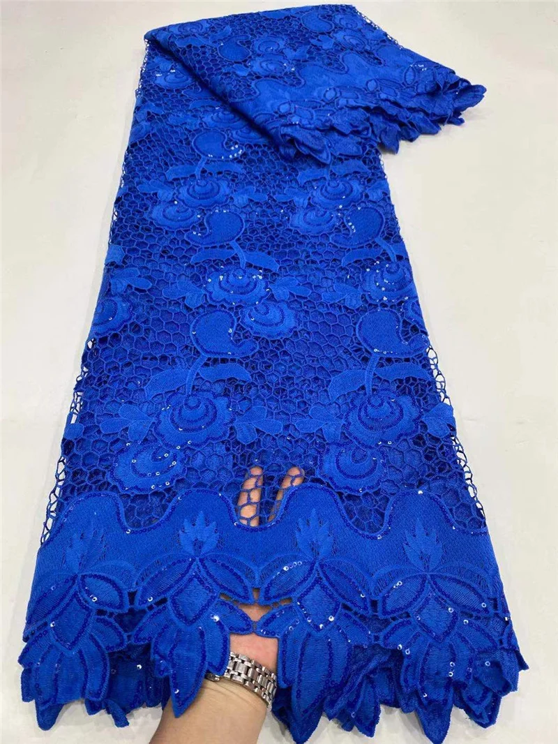 

PGC French Sequins Milk Silk Lace Fabric Embroidery Blue Nigerian Lace Fabrics 5 Yards African Lace Fabric For Wedding NI5465-6