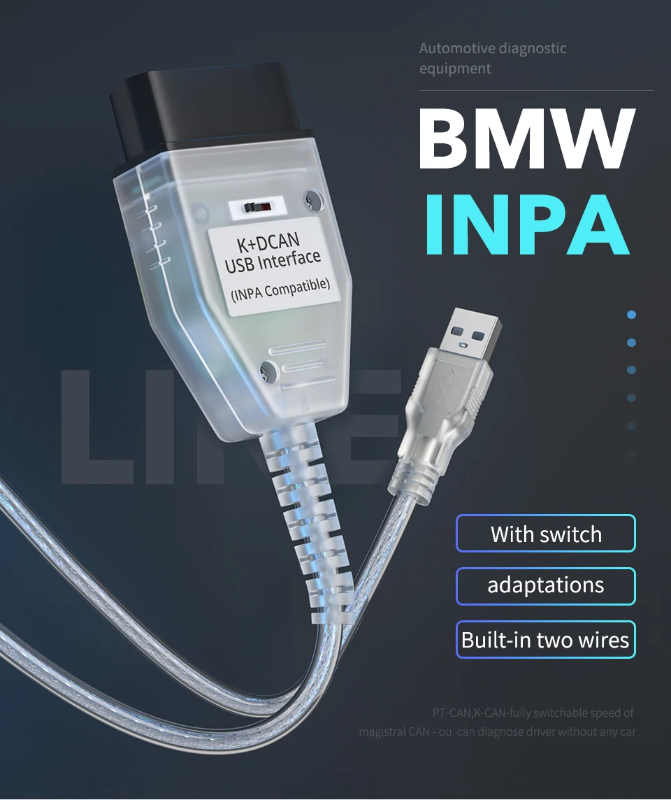 OBD2 INPA K + CAN с чипом FT232RL для BMW DCAN USB интерфейс Полная диагностика 1998 по 2008 |