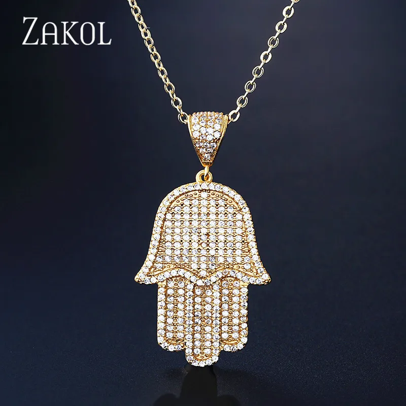 Gold Color ZAKOL блестящее микро-инкрустация циркония Пальма личность кулон ожерелье для невесты ювелирные изделия для женщин ужин подарок на день рождения FSNP2036 - Окраска металла: Gold Color