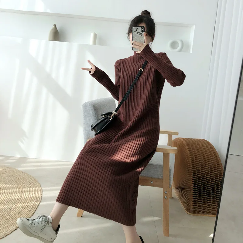 

nian Autumn and Winter New Style Korean-style Half Turtleneck Jersey Dress Female over-the-Knee Mid-length Sweater Underwea