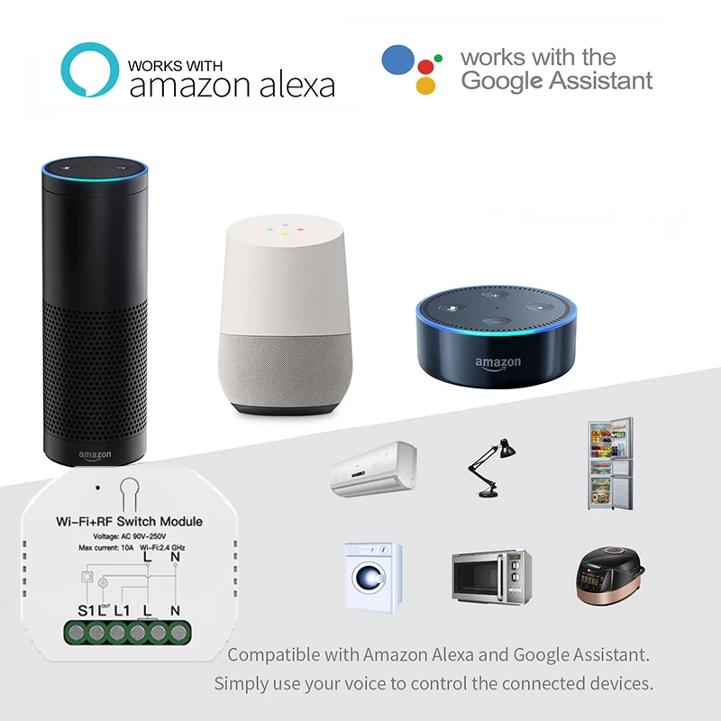 Мини DIY Wi-Fi RF433 Смарт релейный коммутационный модуль 1 Gang 1/2 способ приложение Smart