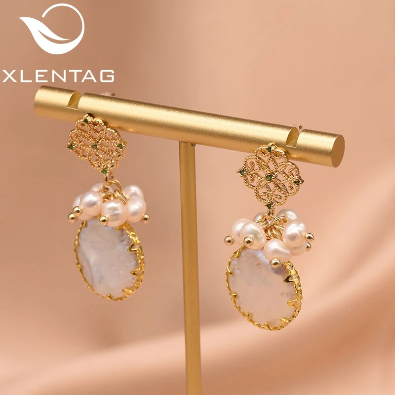XlentAg ручной работы настоящий натуральный белый жемчуг этические Висячие серьги