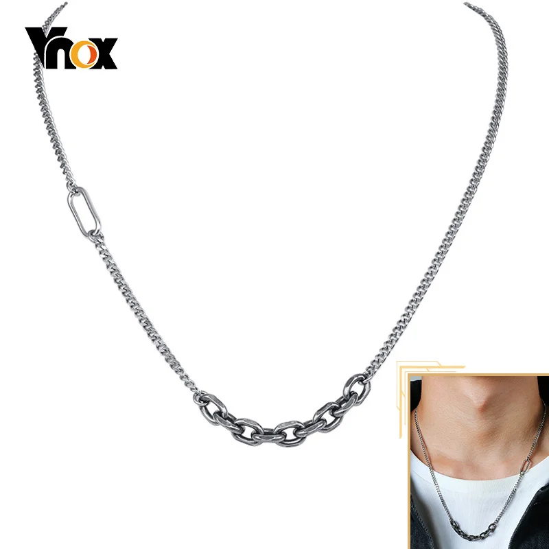 

Vnox Oxidized Stainless Steel Chain Necklace for Men Women Vintage Antique Metal Oval Rolo Paper Clip Link Unisex Gothic Jewelry
