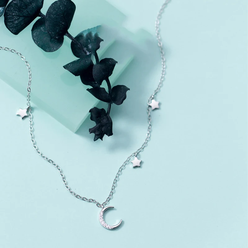 Женский чокер из серебра 925 пробы со звездами и Луной|Ожерелья| |