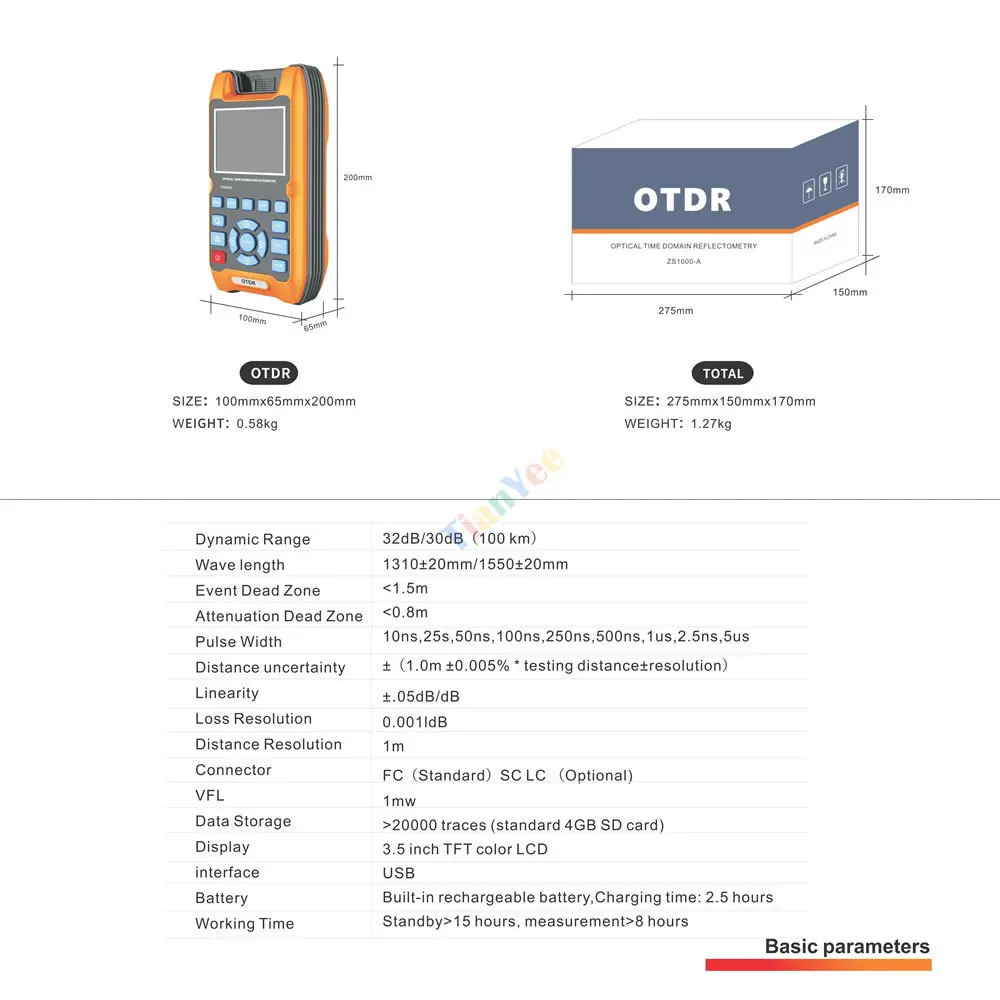 SignalFire ZS1000-A OTDR 100 км + VFL 5 Оптический временной рефлектометр 1 мВт 32 дБ/30 дБ 1310 мм/1550