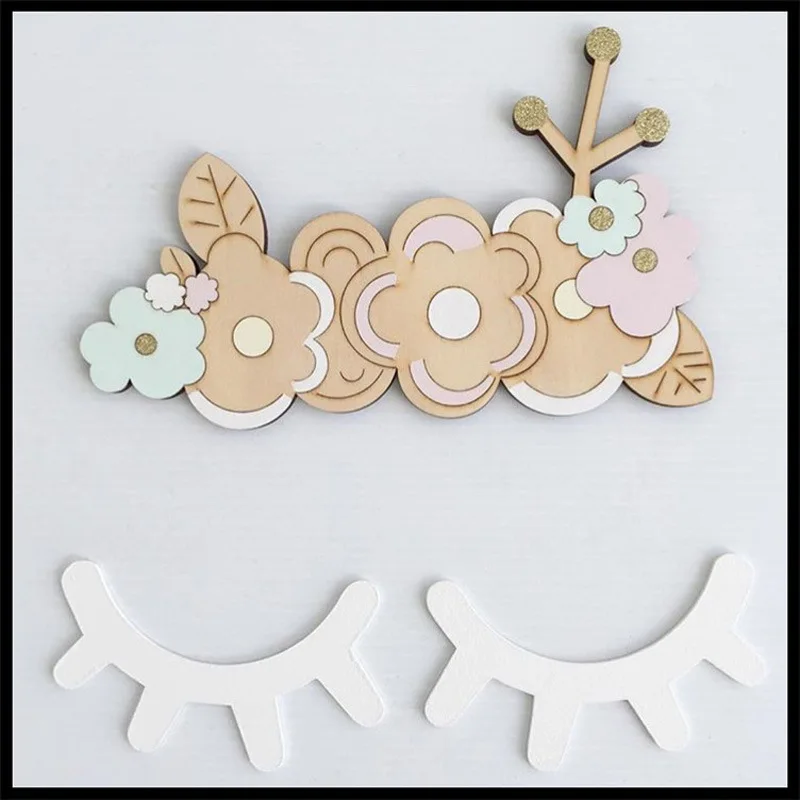 2PCS Wooden 3D Cute Sleepy Eyes Eyelash Pattern Wall Sticker DIY Kids Room Living Decoration Baby Nursery Art | Дом и сад