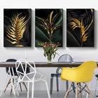 Черное золото растительный лист холст картина в европейском стиле простое украшение для дома картина для гостиной фон настенные художественные фотографии
